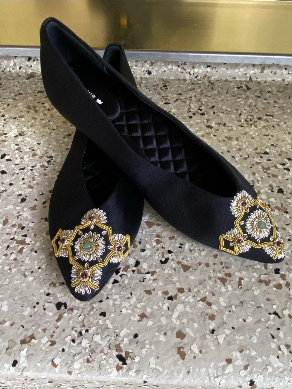 Birdies The Goldfinch Silk Black Jeweled Embellished Ballet Flats 10.5 Ret $190